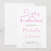 Minimalist Pink 60 & Fabulous 60th Birthday Party 招待状 (正面/裏面)