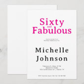 Minimalist Pink 60 & Fabulous 60th Birthday Party 招待状 (正面/裏面)