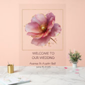 Minimalist Pink and Gold Poppy Wedding アクリルサイン (ウェディング)