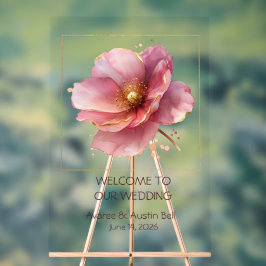Minimalist Pink and Gold Poppy Wedding アクリルサイン