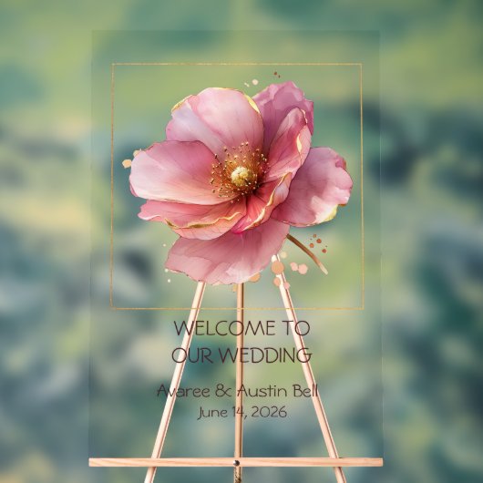 Minimalist Pink and Gold Poppy Wedding アクリルサイン (ニュートラル)