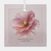 Minimalist Pink and Gold Poppy Wedding ガラスオーナメント (正面)