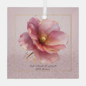 Minimalist Pink and Gold Poppy Wedding ガラスオーナメント (裏面)