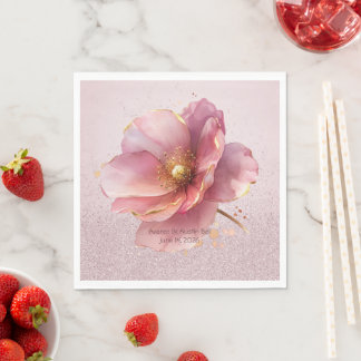 Minimalist Pink and Gold Poppy Wedding スタンダードランチョンナプキン