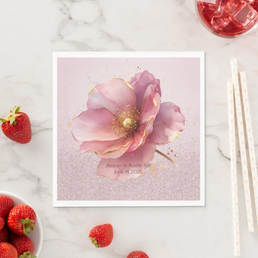 Minimalist Pink and Gold Poppy Wedding スタンダードランチョンナプキン (インサイチュ)
