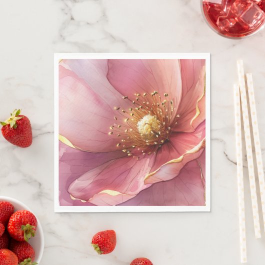 Minimalist Pink and Gold Poppy Wedding スタンダードランチョンナプキン (インサイチュ)