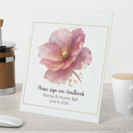 Minimalist Pink and Gold Poppy Wedding 台座サイン