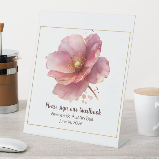 Minimalist Pink and Gold Poppy Wedding 台座サイン (インサイチュ)