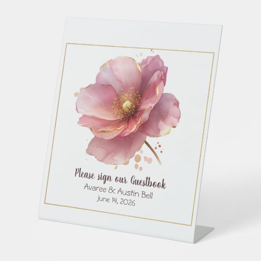 Minimalist Pink and Gold Poppy Wedding 台座サイン (正面)