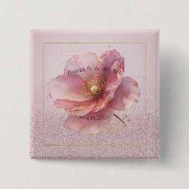 Minimalist Pink and Gold Poppy Wedding 缶バッジ