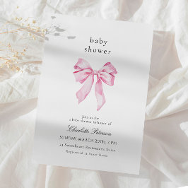 Minimalist Pink Bow Baby Shower Invitation 招待状