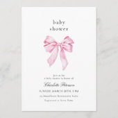 Minimalist Pink Bow Baby Shower Invitation 招待状 (正面)