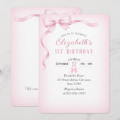 Minimalist Pink Bow First Birthday Invitation 招待状 (正面/裏面)