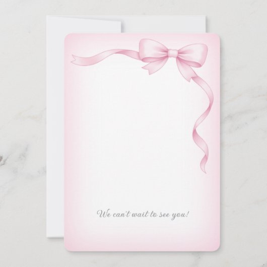 Minimalist Pink Bow First Birthday Invitation 招待状 (裏面)
