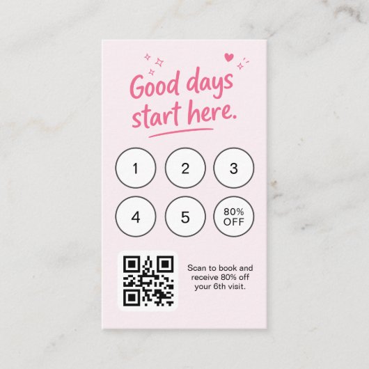 Minimalist Pink Business Card with Logo QR Code  名刺 (正面)