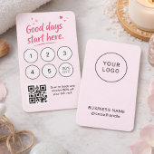 Minimalist Pink Business Card with Logo QR Code  名刺