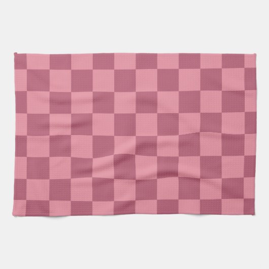 Minimalist Pink Checkerboard Pattern キッチンタオル (横)