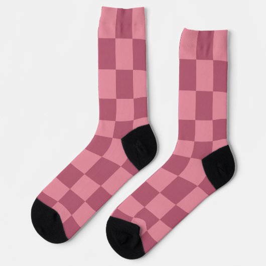 Minimalist Pink Checkerboard Pattern ソックス (左)