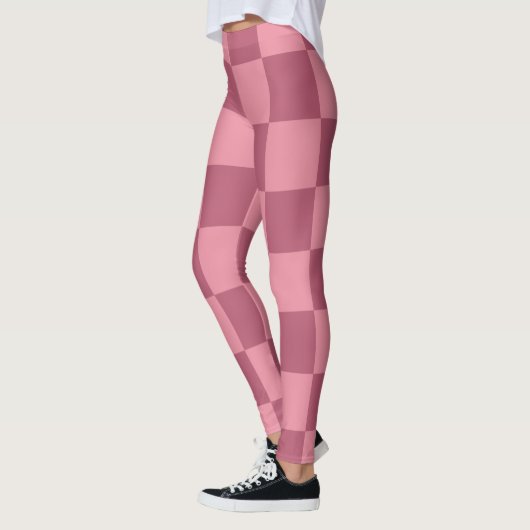 Minimalist Pink Checkerboard Pattern レギンス (左)