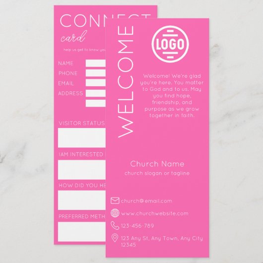 Minimalist Pink Church Connection Card 招待状 (正面/裏面)