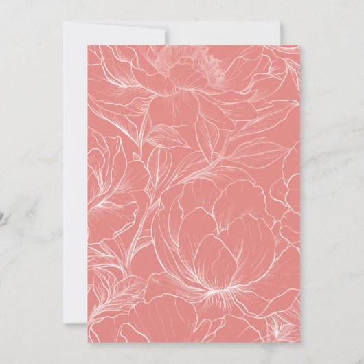 Minimalist Pink Coral Botanical Wedding Invitation 招待状 (裏面)
