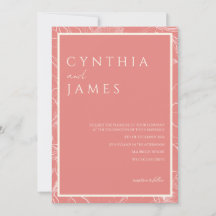 Minimalist Pink Coral Botanical Wedding Invitation