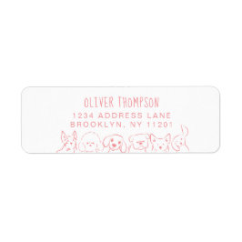 Minimalist Pink Cute Dogs Sketch Return Address ラベル