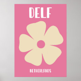 Minimalist Pink Delft Flower Art Poster ポスター