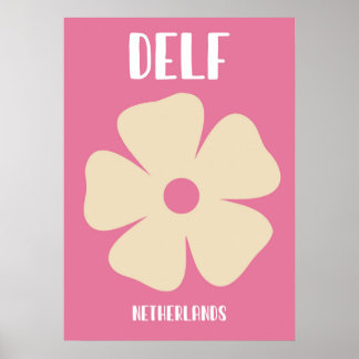 Minimalist Pink Delft Flower Art Poster ポスター