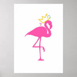 Minimalist Pink Flamingo Gold Crown Wall Art ポスター