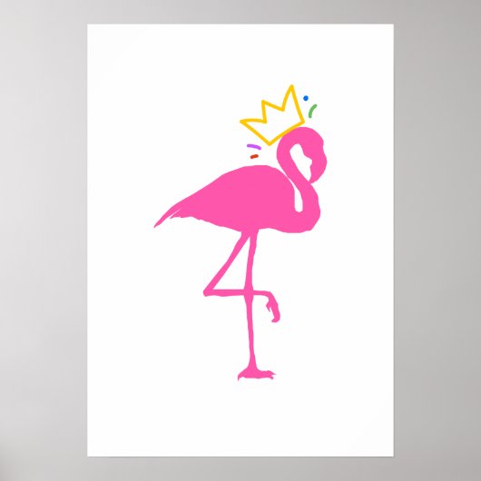 Minimalist Pink Flamingo Gold Crown Wall Art ポスター (正面)