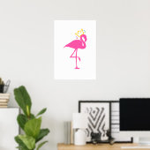Minimalist Pink Flamingo Gold Crown Wall Art ポスター (ホームオフィス)