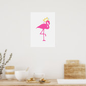 Minimalist Pink Flamingo Gold Crown Wall Art ポスター (キッチン)