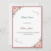 Minimalist Pink Floral Bridal Shower Invitation, 招待状 (正面)