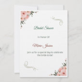 Minimalist Pink Floral Bridal Shower Invitation, 招待状 (正面)