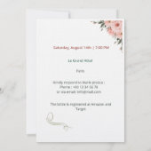 Minimalist Pink Floral Bridal Shower Invitation, 招待状 (裏面)