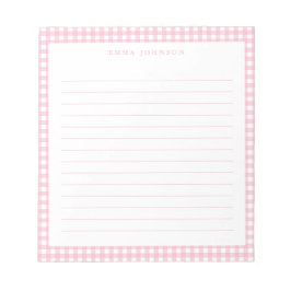 Minimalist Pink Gingham Monogram Lined ノートパッド