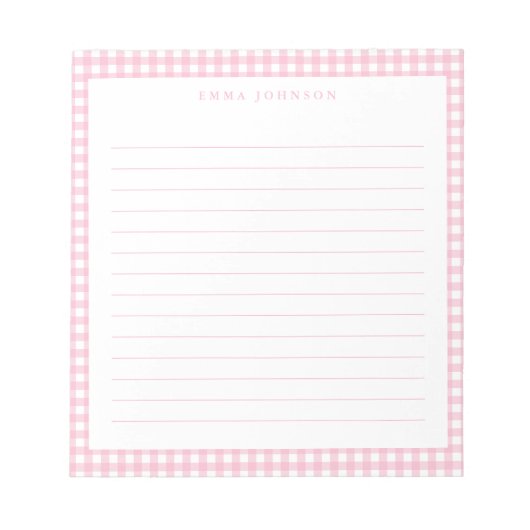 Minimalist Pink Gingham Monogram Lined ノートパッド (正面)