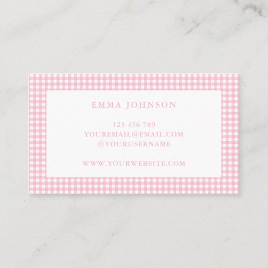 Minimalist Pink Gingham Plaid 名刺 (裏面)