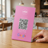 Minimalist Pink Hair Salon Review QR Code Elegant 台座サイン