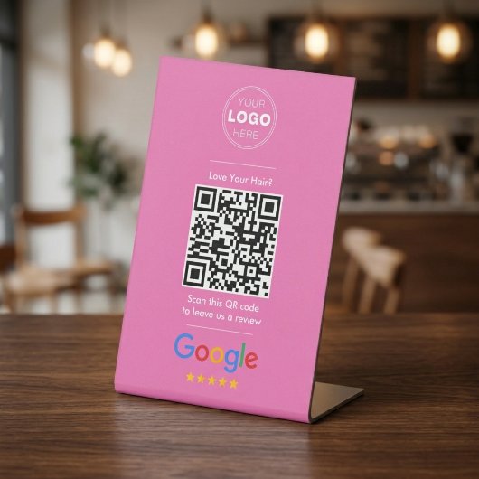 Minimalist Pink Hair Salon Review QR Code Elegant 台座サイン