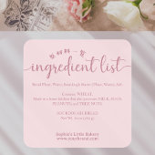Minimalist Pink Ingredient List Bakery Product スクエアシール