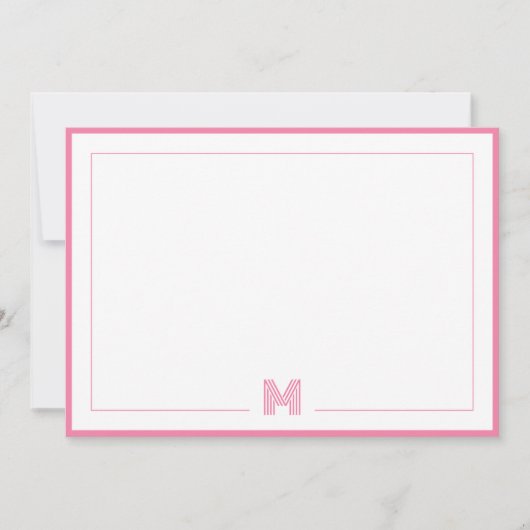 Minimalist Pink Monogram Double Border Stationery ノートカード (正面)