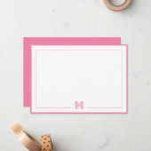 Minimalist Pink Monogram Double Border Stationery ノートカード (正面/裏面インサイチュ)