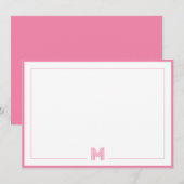 Minimalist Pink Monogram Double Border Stationery ノートカード (正面/裏面)
