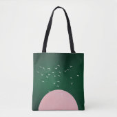 Minimalist Pink Moon with Birds Modern Art トートバッグ (正面)
