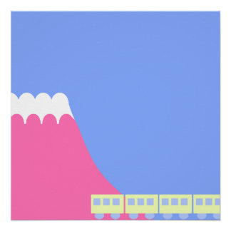 Minimalist Pink Mountain Train Journey JapaneseArt ポスター
