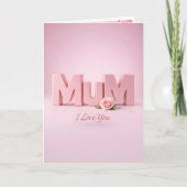 Minimalist Pink MuM Mother’s Day Card | Elegant 3D カード (正面)