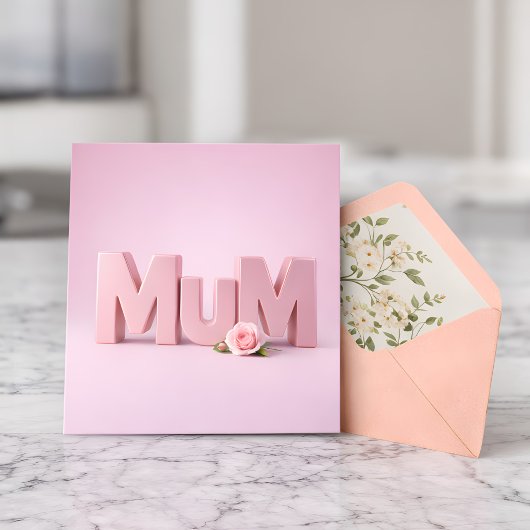 Minimalist Pink MuM Mother’s Day Card | Elegant 3D カード