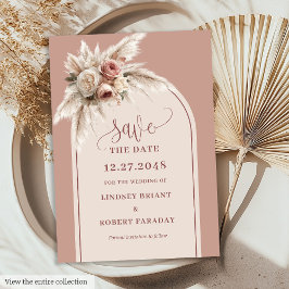Minimalist Pink Pampas Grass Save the Date Invite 招待状